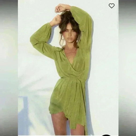 COPY - Princess Polly Green Wrap Dress Womens Size 12 Long Sleeve Mini Tie Waist - Picture 1 of 11